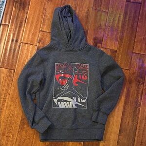 Nike Kids Dark Gray Hoodie with Red and White Graphic